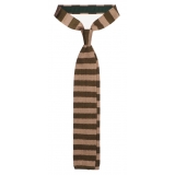 Viola Milano - Knitted Classic Stripe Silk Tie - Olive/Sand - Handmade in Italy - Luxury Exclusive Collection