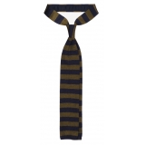 Viola Milano - Knitted Classic Stripe Silk Tie - Olive/Sand - Handmade in Italy - Luxury Exclusive Collection