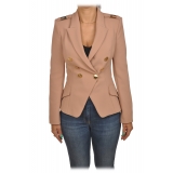 Elisabetta Franchi - Double-Breasted Jacket with Jewel Buttons - Beige - Jacket - Made in Italy - Luxury Exclusive Collection