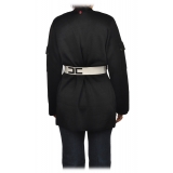 Elisabetta Franchi - Cardigan with Belt and Embroidered Logo - Black - Pullover - Made in Italy - Luxury Exclusive Collection