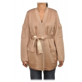 Elisabetta Franchi - Cardigan with Belt and Embroidered Logo - Beige - Pullover - Made in Italy - Luxury Exclusive Collection