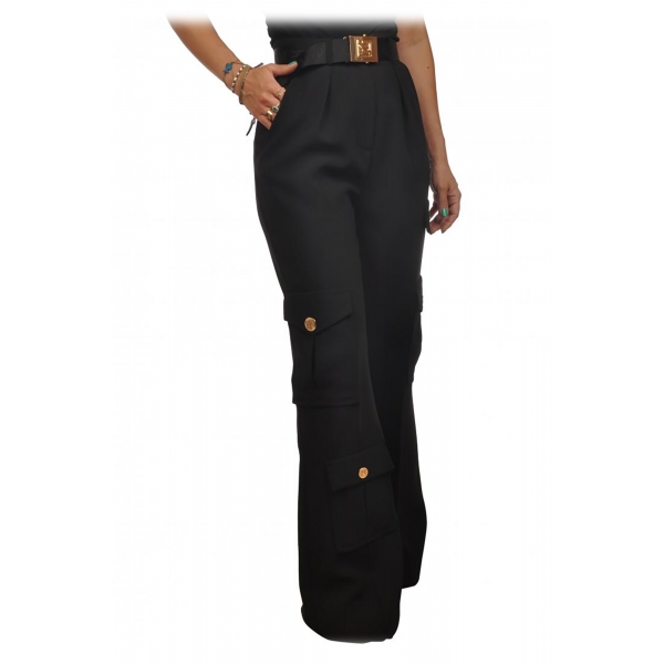 Elisabetta Franchi - Cargo Trousers with Gold Details - Black - Trousers - Made in Italy - Luxury Exclusive Collection