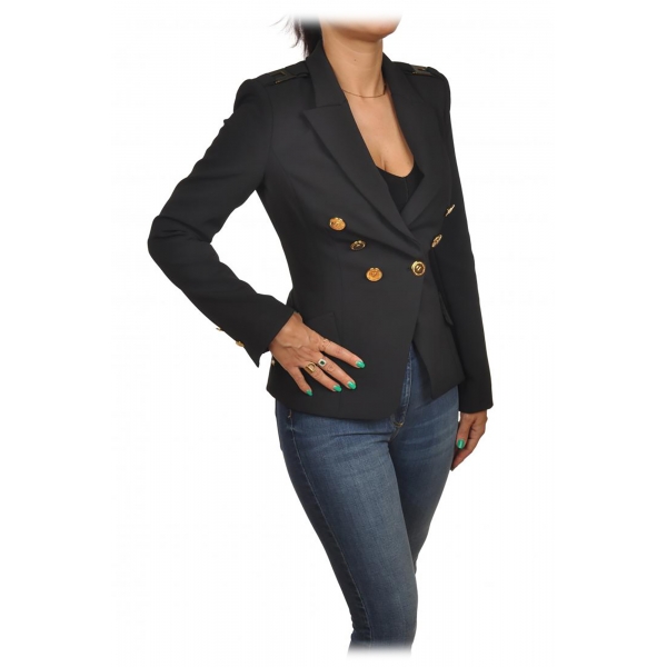 Elisabetta Franchi - Double-Breasted Jacket with Jewel Buttons - Black - Jacket - Made in Italy - Luxury Exclusive Collection