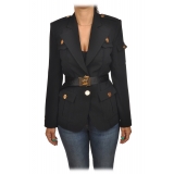 Elisabetta Franchi - Sahariana Jacket with Gold Details - Black - Jacket - Made in Italy - Luxury Exclusive Collection