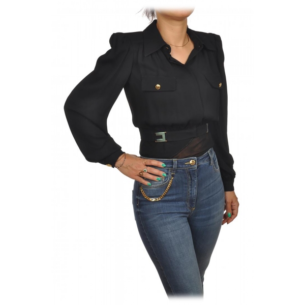 Elisabetta Franchi - Lightweight Fabric Shirt with Strap - Black - Shirt - Made in Italy - Luxury Exclusive Collection