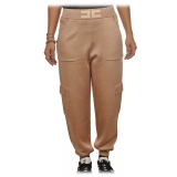 Elisabetta Franchi - Knit Yarn Trousers with Logo - Beige - Trousers - Made in Italy - Luxury Exclusive Collection