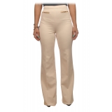 Elisabetta Franchi - Palazzo Pants in Technical Fabric - Cream - Trousers - Made in Italy - Luxury Exclusive Collection