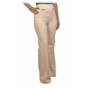 Elisabetta Franchi - Palazzo Pants in Technical Fabric - Cream - Trousers - Made in Italy - Luxury Exclusive Collection