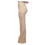 Elisabetta Franchi - Palazzo Pants in Technical Fabric - Cream - Trousers - Made in Italy - Luxury Exclusive Collection