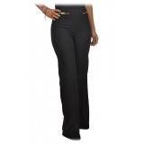 Elisabetta Franchi - Palazzo Pants in Technical Fabric - Black - Trousers - Made in Italy - Luxury Exclusive Collection