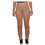 Elisabetta Franchi - Pantalone Straight in Tessuto Tecnico - Beige - Pantaloni - Made in Italy - Luxury Exclusive Collection