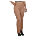 Elisabetta Franchi - Straight Trousers in Technical Fabric - Beige - Trousers - Made in Italy - Luxury Exclusive Collection