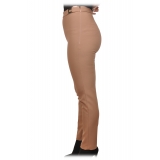 Elisabetta Franchi - Straight Trousers in Technical Fabric - Beige - Trousers - Made in Italy - Luxury Exclusive Collection