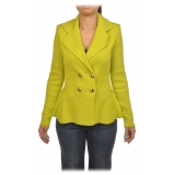 Elisabetta Franchi - Knitted Double-Breasted Jacket - Yellow - Jacket - Made in Italy - Luxury Exclusive Collection