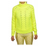 Elisabetta Franchi - Pullover in Knitted Perforated Yarn - Yellow - Pullover - Made in Italy - Luxury Exclusive Collection