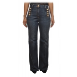 Elisabetta Franchi - Straight Jeans with Metallic Buttons - Blue - Trousers - Made in Italy - Luxury Exclusive Collection