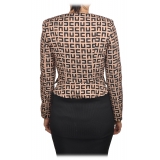 Elisabetta Franchi - Collarless Jacket in Logo Pattern - Black/Beige - Jacket - Made in Italy - Luxury Exclusive Collection
