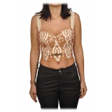 Elisabetta Franchi - Two-Tone Patterned Bodice - Caramel/White - Top - Made in Italy - Luxury Exclusive Collection