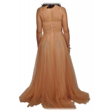 Elisabetta Franchi - Long Tulle Dress with Pleated Skirt - Beige - Dress - Made in Italy - Luxury Exclusive Collection