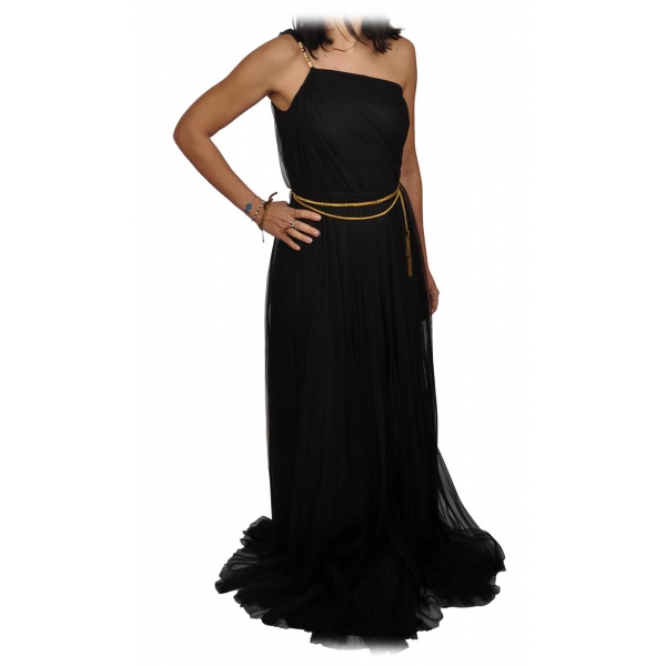 Elisabetta Franchi - One-Shoulder Tulle Long Dress - Black - Dress - Made in Italy - Luxury Exclusive Collection