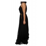 Elisabetta Franchi - One-Shoulder Tulle Long Dress - Black - Dress - Made in Italy - Luxury Exclusive Collection
