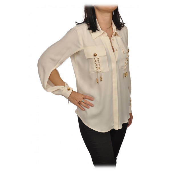 Elisabetta Franchi - Shirt with Gold Details Pockets - White - Shirt - Made in Italy - Luxury Exclusive Collection