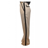 Elisabetta Franchi - Wide Leg Trousers with Side Band - Cream - Trousers - Made in Italy - Luxury Exclusive Collection
