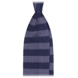 Viola Milano - Knitted Classic Stripe Silk Tie - Sea/Navy - Handmade in Italy - Luxury Exclusive Collection