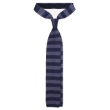 Viola Milano - Cravatta in Maglia di Seta a Righe Classiche - Mare/Navy - Handmade in Italy - Luxury Exclusive Collection