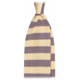 Viola Milano - Knitted Classic Stripe Silk Tie - Sun/Grey - Handmade in Italy - Luxury Exclusive Collection