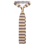 Viola Milano - Knitted Classic Stripe Silk Tie - Sun/Grey - Handmade in Italy - Luxury Exclusive Collection