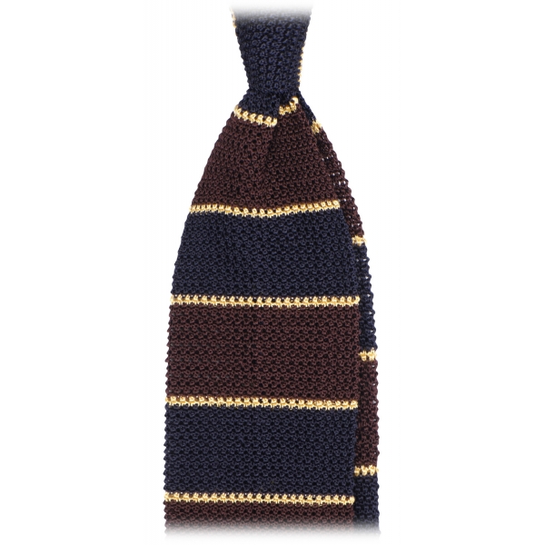 Viola Milano - Knitted Multi Stripe Silk Tie - Brown Mix - Handmade in Italy - Luxury Exclusive Collection