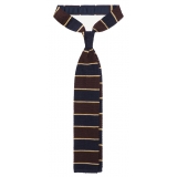 Viola Milano - Knitted Multi Stripe Silk Tie - Brown Mix - Handmade in Italy - Luxury Exclusive Collection