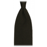 Viola Milano - Knitted Limited Label V-End Silk Tie - Army Green - Handmade in Italy - Luxury Exclusive Collection