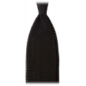 Viola Milano - Knitted Solid V-End Silk Tie - Black - Handmade in Italy - Luxury Exclusive Collection