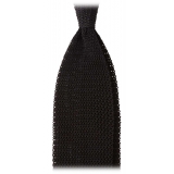 Viola Milano - Knitted Solid V-End Silk Tie - Black - Handmade in Italy - Luxury Exclusive Collection