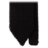 Viola Milano - Knitted Solid V-End Silk Tie - Black - Handmade in Italy - Luxury Exclusive Collection