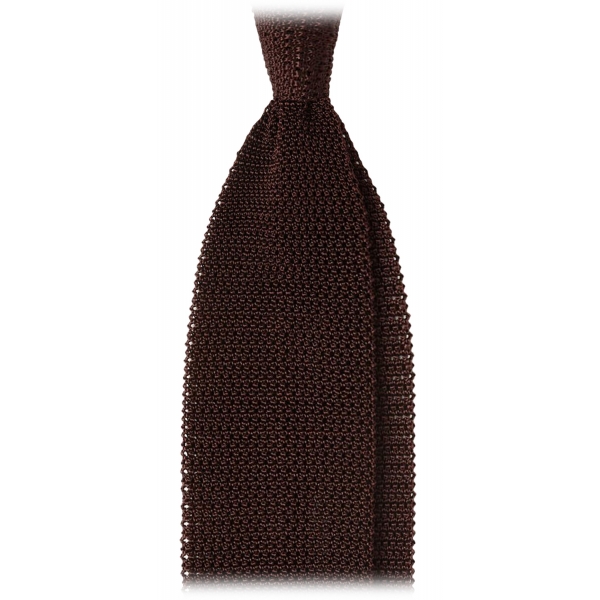 Viola Milano - Knitted Solid V-End Silk Tie - Brown - Handmade in Italy - Luxury Exclusive Collection