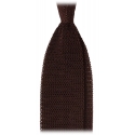 Viola Milano - Knitted Solid V-End Silk Tie - Brown - Handmade in Italy - Luxury Exclusive Collection