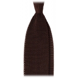 Viola Milano - Knitted Solid V-End Silk Tie - Brown - Handmade in Italy - Luxury Exclusive Collection