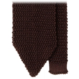 Viola Milano - Knitted Solid V-End Silk Tie - Brown - Handmade in Italy - Luxury Exclusive Collection