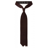 Viola Milano - Knitted Solid V-End Silk Tie - Brown - Handmade in Italy - Luxury Exclusive Collection