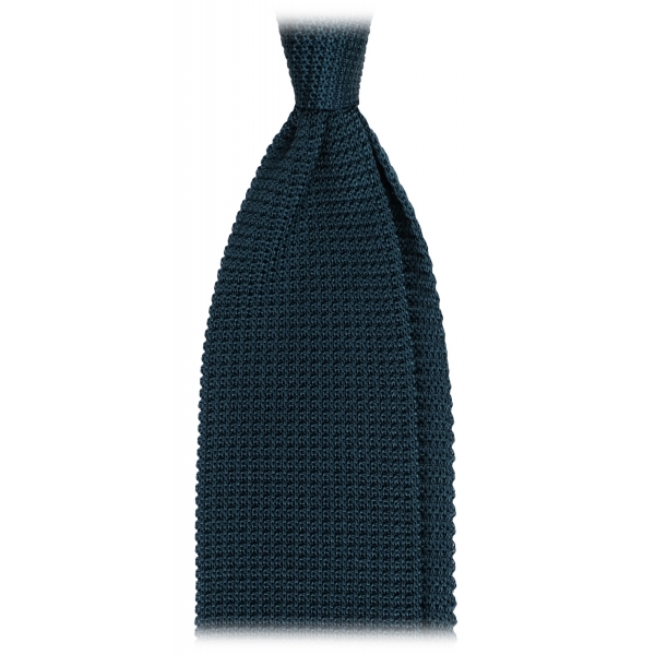 Viola Milano - Knitted Limited Label V-End Silk Tie - Cobalt Green - Handmade in Italy - Luxury Exclusive Collection