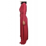 Elisabetta Franchi - One-Shoulder Long Dress with Long Sleeve - Fuxia - Dress - Made in Italy - Luxury Exclusive Collection