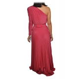 Elisabetta Franchi - One-Shoulder Long Dress with Long Sleeve - Fuxia - Dress - Made in Italy - Luxury Exclusive Collection