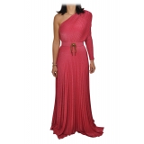 Elisabetta Franchi - One-Shoulder Long Dress with Long Sleeve - Fuxia - Dress - Made in Italy - Luxury Exclusive Collection