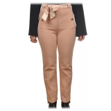 Elisabetta Franchi - Bell Pant with Logo Sash - Beige - Trousers - Made in Italy - Luxury Exclusive Collection