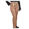 Elisabetta Franchi - Bell Pant with Logo Sash - Beige - Trousers - Made in Italy - Luxury Exclusive Collection