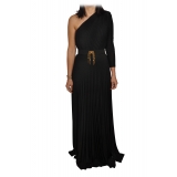 Elisabetta Franchi - One-Shoulder Long Dress with Long Sleeve - Black - Dress - Made in Italy - Luxury Exclusive Collection