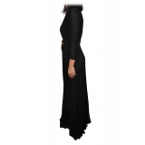 Elisabetta Franchi - One-Shoulder Long Dress with Long Sleeve - Black - Dress - Made in Italy - Luxury Exclusive Collection